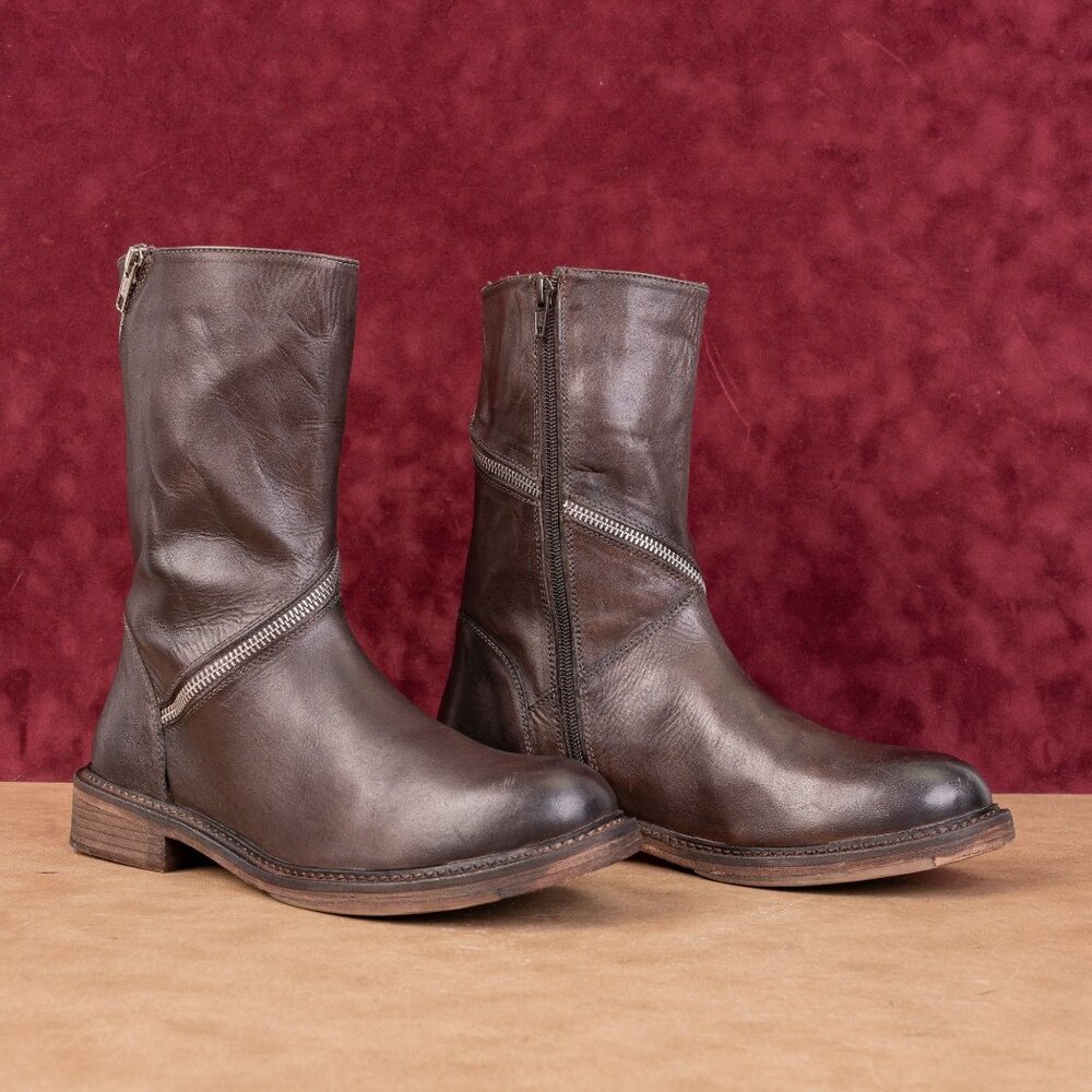 Vintage Foundry Wmn Regine Zip Festival Party Brown Leather Mid Boots 9US EUR40